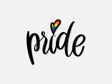 Hand draw LGBT pride Hand written lettering isolated. Vector template for poster, social network, banner, cards. word PRIDE for poster. LGBTQ love symbol background. Concept design.のイラスト素材