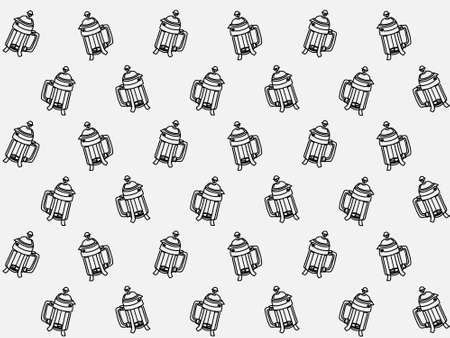 Coffee press, french press continuous line vector drawing. Isolated on a white background.のイラスト素材