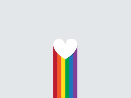 Happy Pride day with white heart on LGBT community color background. Gay pride. Pride Month. Love, freedom, support, peace symbolのイラスト素材