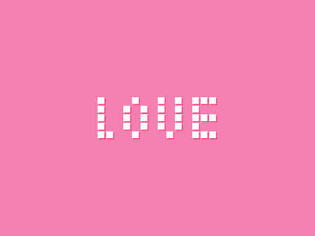 Pixel love lettering isolated on pink background. Vector illustration. Pixel art style 8-bit. love word to use in computer game, websites. Minimalistic pixel graphic romantic object symbol of lifeのイラスト素材