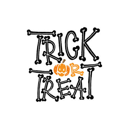 Text trick or treat and Halloween for Halloween day poster advertising. Hand written lettering isolated on white background.Vector template for poster, social network, banner, cards.のイラスト素材