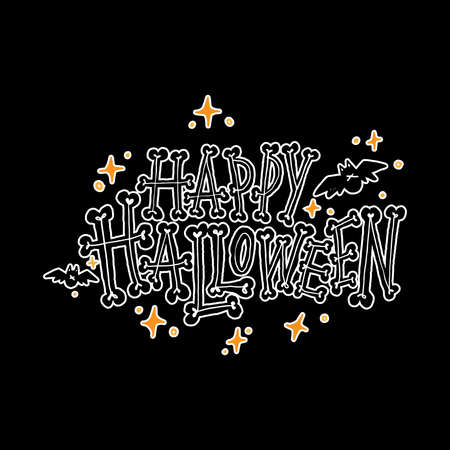 Text happy halloween for Halloween day poster advertising. Hand written lettering isolated on white background.Vector template for poster, social network, banner, cards.のイラスト素材