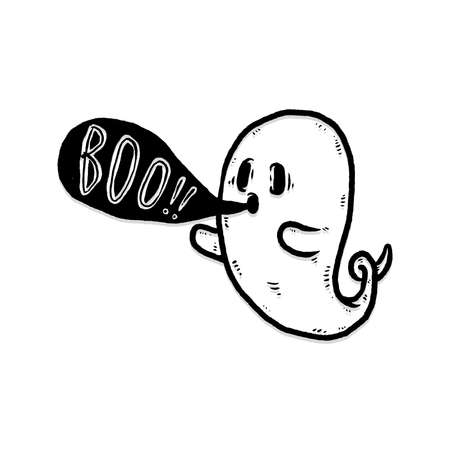 handdraw Ghost Halloween and boo word vector spooky devil evil cartoon illustration doodle. Halloween celebration, Handdraw, black and white. for poster, social network, banner, cards.のイラスト素材
