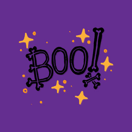 Text boo! for Halloween day poster advertising. Hand written lettering isolated on white background.Vector template for poster, social network, banner, cards.のイラスト素材