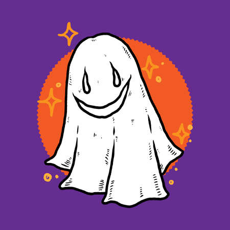 Ghost Halloween vector spooky devil evil cartoon illustration doodle. Halloween celebration, Handdraw, black and white. for poster, social network, banner, cards.のイラスト素材