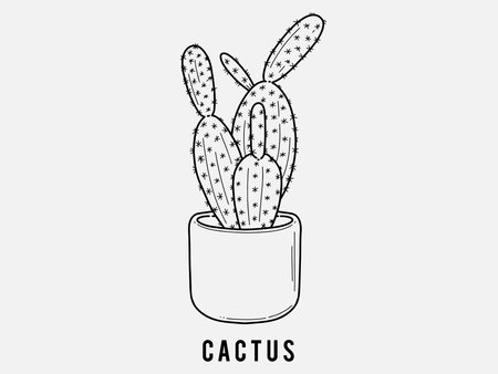 Hand drawn cactus. Indoor plant in a Jar. Scandinavian style illustration with monstera, modern and elegant home decor. Vector poster design.のイラスト素材