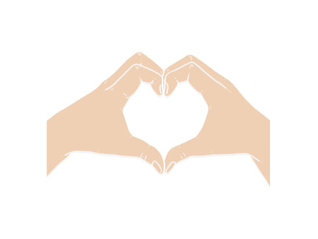 Vector hand drawn illustration for Valentines Day. Hands in heart shape. Sign of love isolated on white background.のイラスト素材