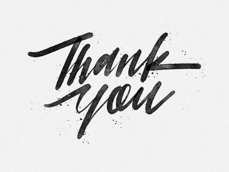 thank you. Hand written lettering isolated on white background. water color style on white paper.の写真素材