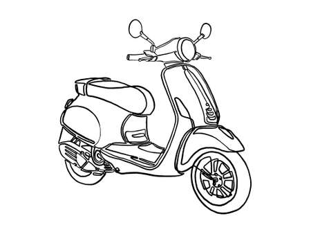 Scooter for travel. Motobike. continuous line vector drawing. Isolated on a white background.のイラスト素材