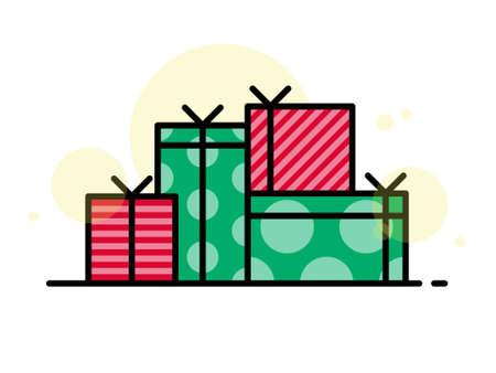 Set of a front and top view flat colorful gift boxes with ribbons and bows on a white background. Easy to use and a one-click recolor holiday vector design.のイラスト素材