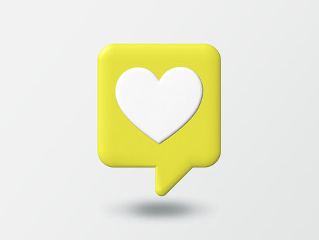 3d social media notification heart icon in speech bubble pin isolated on white background with...