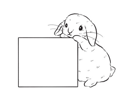 Sketch of bunny holding a blank sheet of paper. Hand drawn outline converted to vector.のイラスト素材