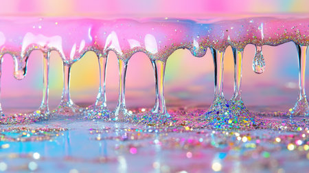 Abstract pastel glitter dripping down sparkling surface with dreamy lightingの素材