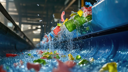 Automated recycling line reprocessing plastic into reusable containers with zero-emission equipmentの素材