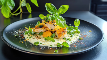 Chicken in creamy curry sauce with coconut essence and fresh spice toppingの素材