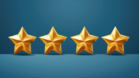 Star rating vector with five golden stars in clean line art styleの素材