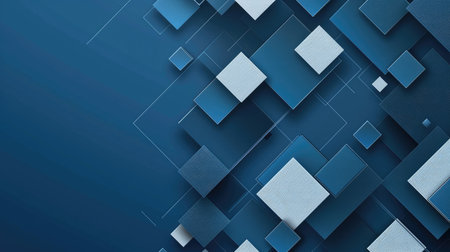 Blue background with white square overlays, clean corporate abstract style for business designsの素材