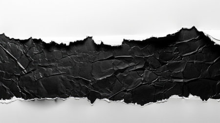 Black torn paper edge with jagged detail, design element isolated for collage or overlayの素材