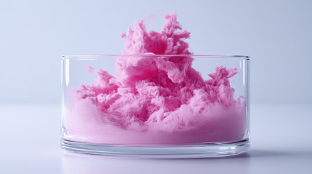 Clinical scene with soft pink contents in transparent dish, high-key white backgroundの素材