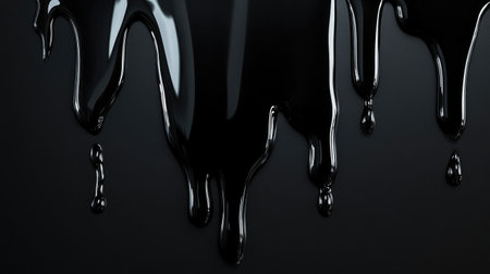 A shiny black liquid drips slowly, creating a smooth, reflective surface against a dark background, embodying abstract art and surreal aesthetics with a visual texture and glossy finishの素材