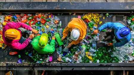 Workers monitor clean tech systems transforming plastic waste into new household itemsの素材