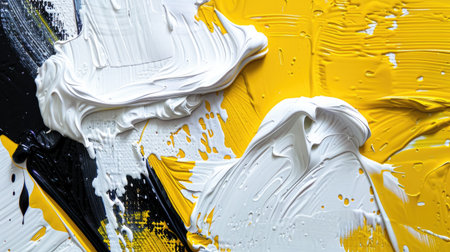 Abstract oil painting with bold strokes in white, yellow, and black, rich texture for artful wallpapers,の素材