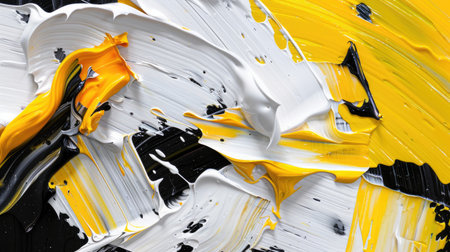 Abstract oil painting with bold strokes in white, yellow, and black, rich texture for artful wallpapers,の素材