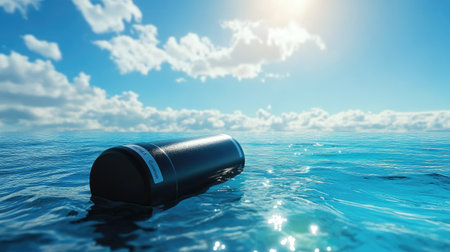 A battery floating in clear blue water under a bright sky, showcasing its durability and resistance to water exposure. Concept: Battery, Water Resistance, Floatingの素材