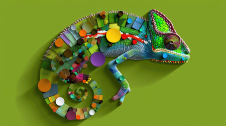 Faceted digital vector of chameleon with shades on a solid background, abstract and cool,の素材