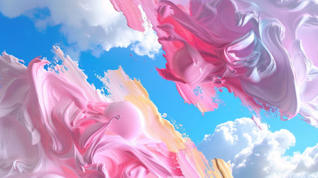 Dreamy pastel clouds and flowing strokes in a soft, ethereal painting texture backgroundの素材