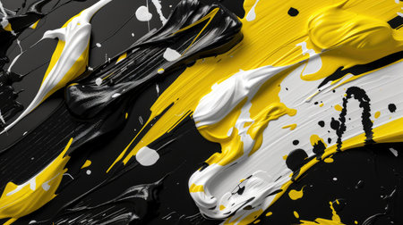 Fine-detailed oil texture in black, yellow, and white with layered brushstrokes, modern wallpaper design,の素材