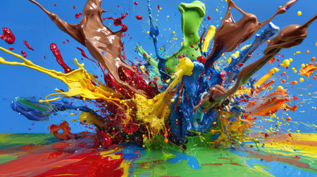 Dynamic splash of color exploding outward in vibrant motion, symbolizing artistic passion and energyの素材