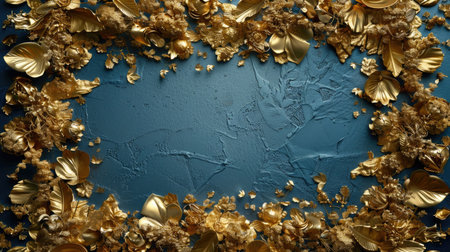 Ornate golden floral frame with intricate leaves and curves, perfect for invitations and decor,の素材