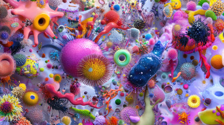 Abstract microscopic view of dreamy-colored viruses, ethereal pastel texturesの素材