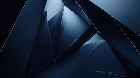 A dark navy blue abstract background featuring geometric symmetry, diagonal lines, and a smooth color gradient for a futuristic, high-tech feel.の素材