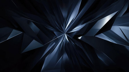 A dark navy blue abstract background featuring geometric symmetry, diagonal lines, and a smooth color gradient for a futuristic, high-tech feel.の素材