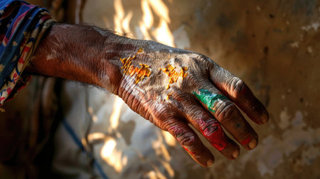Detailed medical photo of hand affected by leprosy, emphasizing symptoms in a stark clinical settingの素材