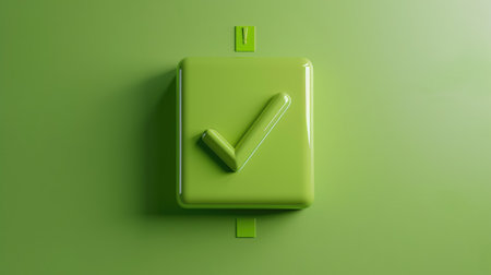 Minimal green checkbox with check symbol isolated on light surface, ideal for marketing or design placementの素材