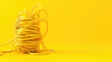 Monochrome image of yellow wire coil with copy space, energetic and eye-catching branding layoutの素材