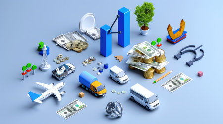 Icons of process optimization and cost savings, showing digital strategy for long-term success in businessの素材