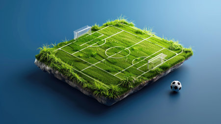 Isometric illustration of football field with grass texture and line markings, strategy and sports training designの素材