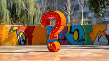 Bold question mark sculpture placed on warm-toned background, artistic representation of problem-solving and knowledgeの素材