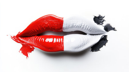 Dual-tone lips layered with sharp building outlines, minimal and dramaticの素材