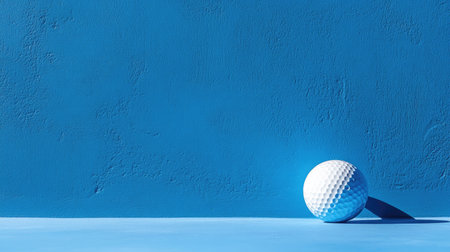 Minimalistic still life with white golf ball on smooth vibrant blue, focusing on contrast and formの素材