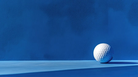 Minimalistic still life with white golf ball on smooth vibrant blue, focusing on contrast and formの素材