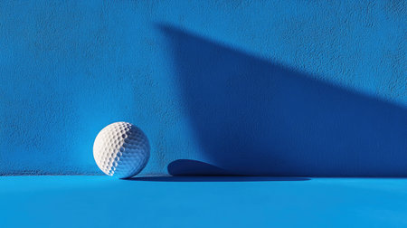 Minimalistic still life with white golf ball on smooth vibrant blue, focusing on contrast and formの素材