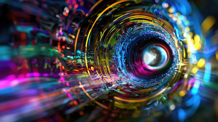 Abstract swirl of light and dark hues creating a vibrant vortex of motion and energy in a digital backgroundの素材