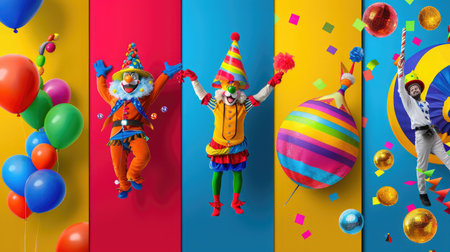 Vector illustration of five festive blank frames in circus and fairground styles, colorful and playfulの素材