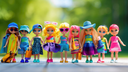 Stylish dolls display colorful wardrobe sets, fashionable and fun outfit combinations for girlsの素材