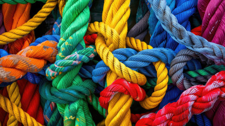 Vibrant rope knots displayed together, educational and artistic marine themeの素材